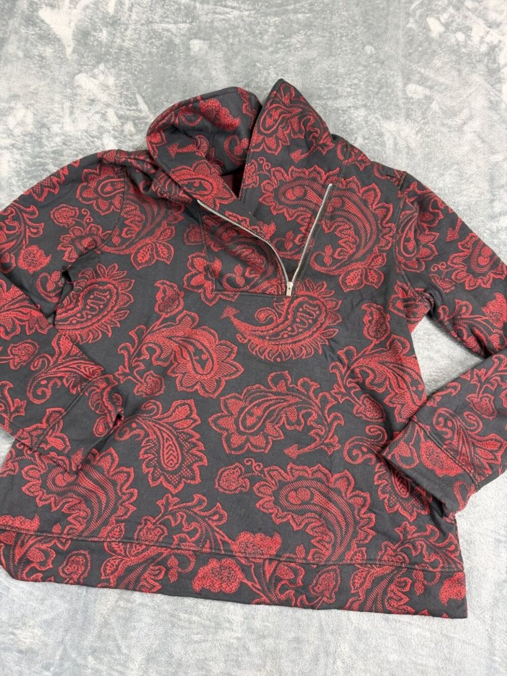 Croft & Barrow Womens Red Black Paisley 1/4 Zip Pullover Sweatshirt XL